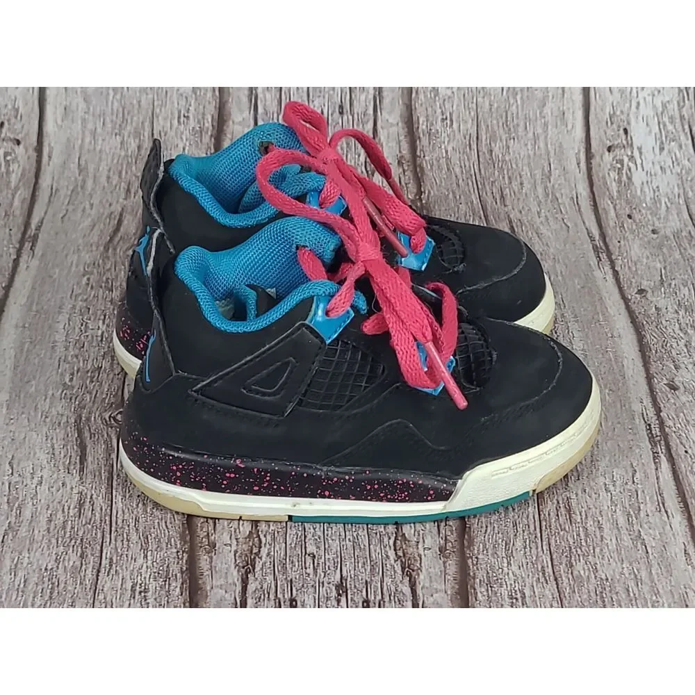 Nike Boys Air Jordan 4 308500-019 Black‎ Basketball Shoes Sneakers Size 6C